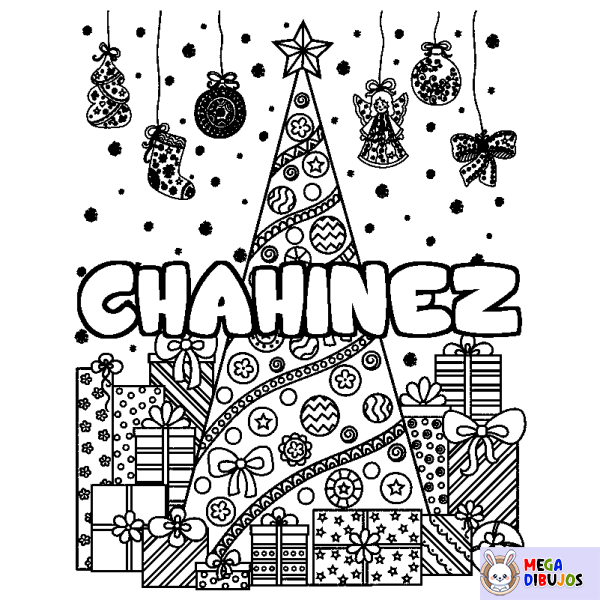 Coloración del nombre CHAHINEZ - decorado &aacute;rbol de Navidad y regalos