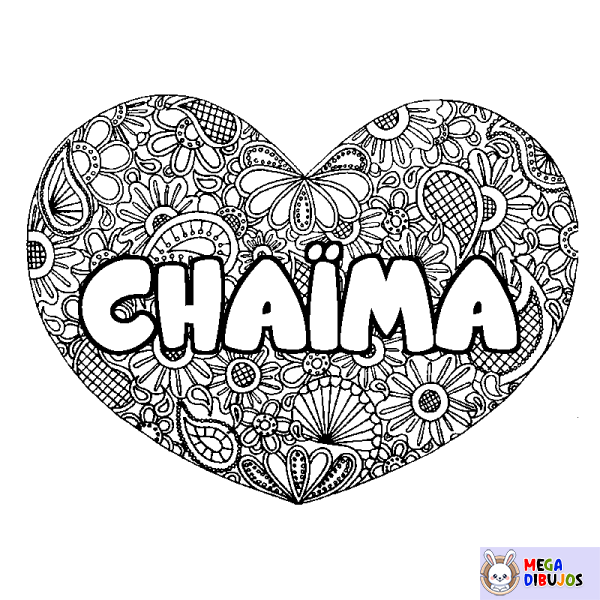 Coloración del nombre CHA&Iuml;MA - decorado mandala de coraz&oacute;n