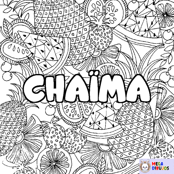 Coloración del nombre CHA&Iuml;MA - decorado mandala de frutas