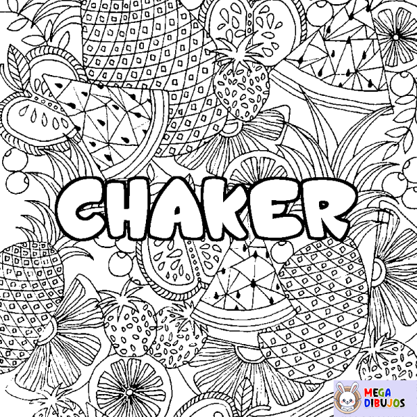 Coloración del nombre CHAKER - decorado mandala de frutas