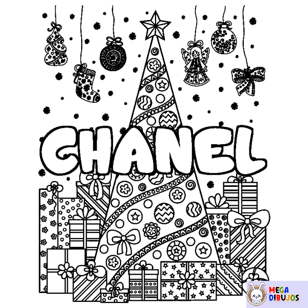 Coloración del nombre CHANEL - decorado &aacute;rbol de Navidad y regalos