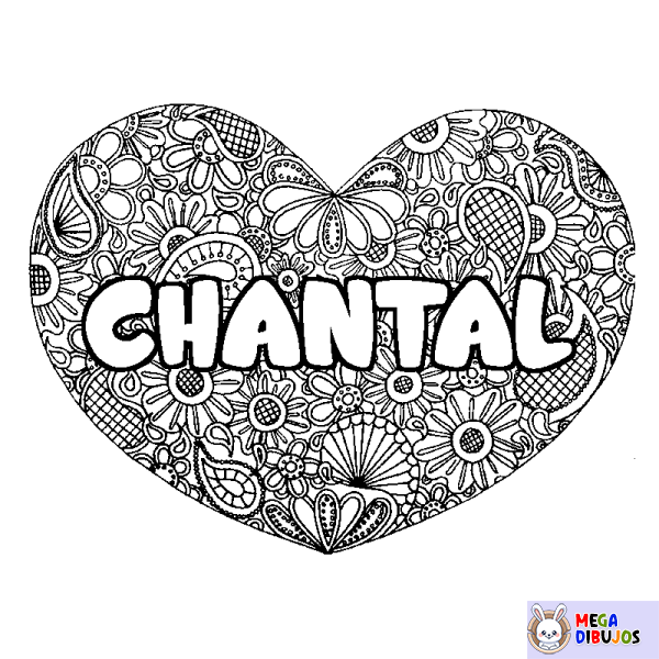 Coloración del nombre CHANTAL - decorado mandala de coraz&oacute;n