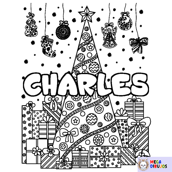 Coloración del nombre CHARLES - decorado &aacute;rbol de Navidad y regalos