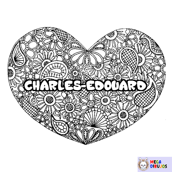 Coloración del nombre CHARLES-EDOUARD - decorado mandala de coraz&oacute;n