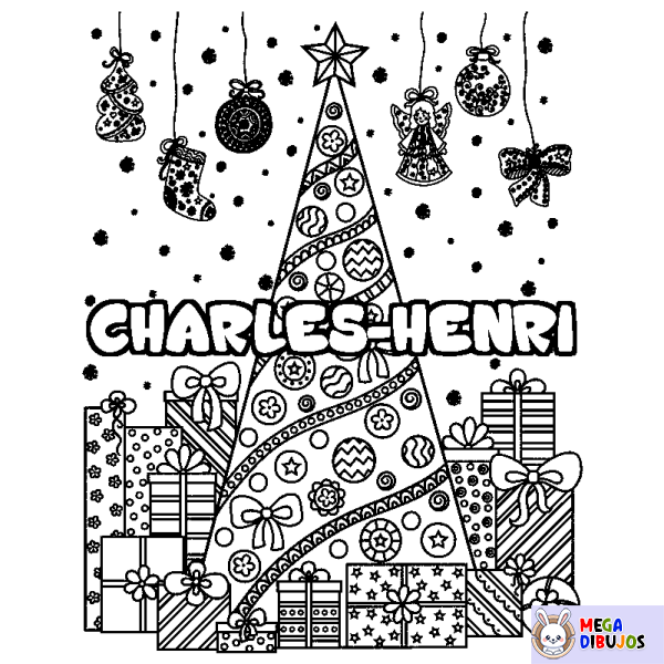 Coloración del nombre CHARLES-HENRI - decorado &aacute;rbol de Navidad y regalos