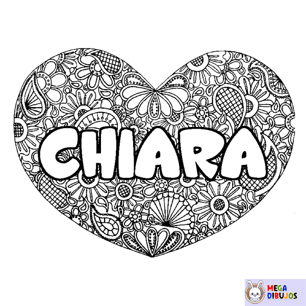 Coloración del nombre CHIARA - decorado mandala de coraz&oacute;n