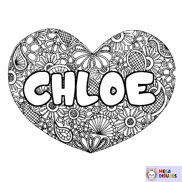 Coloración del nombre CHLOE - decorado mandala de coraz&oacute;n