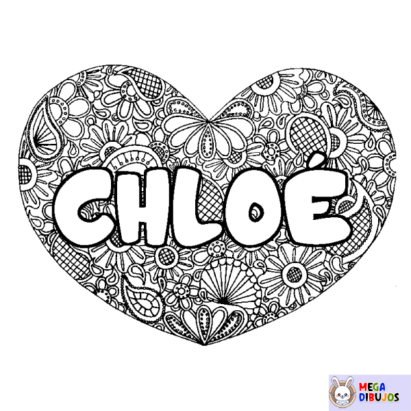 Coloración del nombre CHLO&Eacute; - decorado mandala de coraz&oacute;n