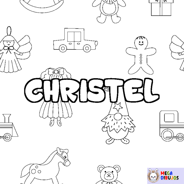 Coloración del nombre CHRISTEL - decorado juguetes