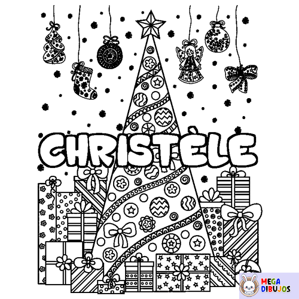 Coloración del nombre CHRIST&Egrave;LE - decorado &aacute;rbol de Navidad y regalos