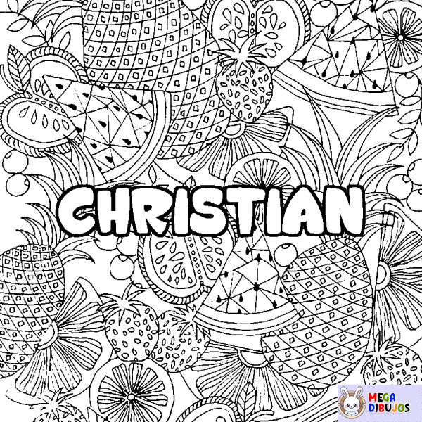 Coloración del nombre CHRISTIAN - decorado mandala de frutas