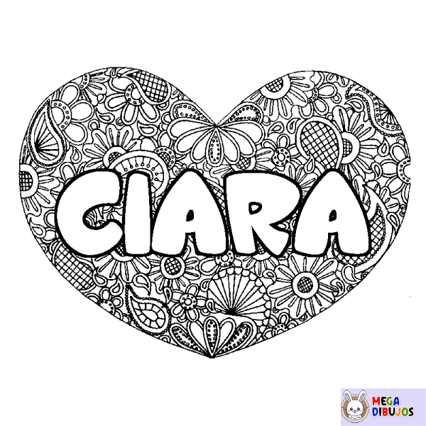 Coloración del nombre CIARA - decorado mandala de coraz&oacute;n