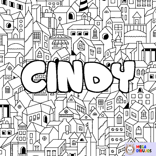 Coloración del nombre CINDY - decorado ciudad