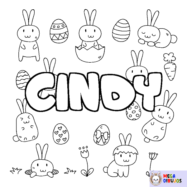 Coloración del nombre CINDY - decorado Pascua