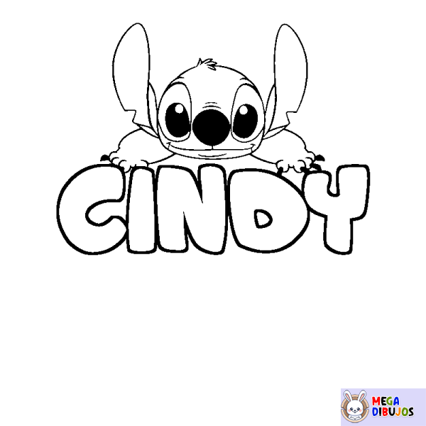 Coloración del nombre CINDY - decorado Stitch