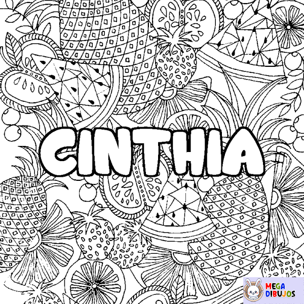 Coloración del nombre CINTHIA - decorado mandala de frutas