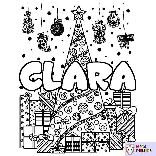 Coloración del nombre CLARA - decorado &aacute;rbol de Navidad y regalos