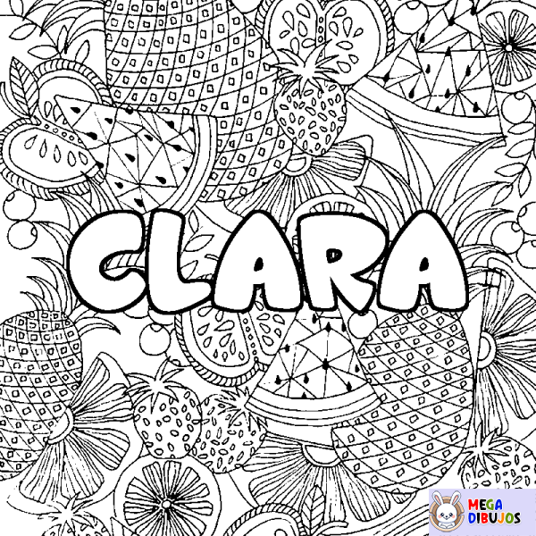 Coloración del nombre CLARA - decorado mandala de frutas