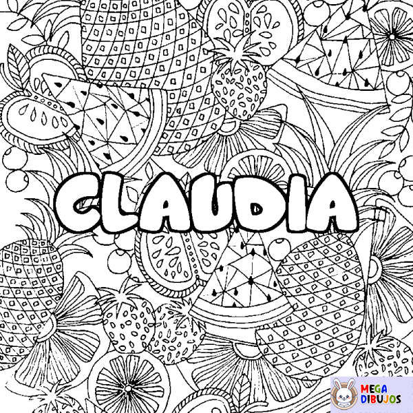 Coloración del nombre CLAUDIA - decorado mandala de frutas