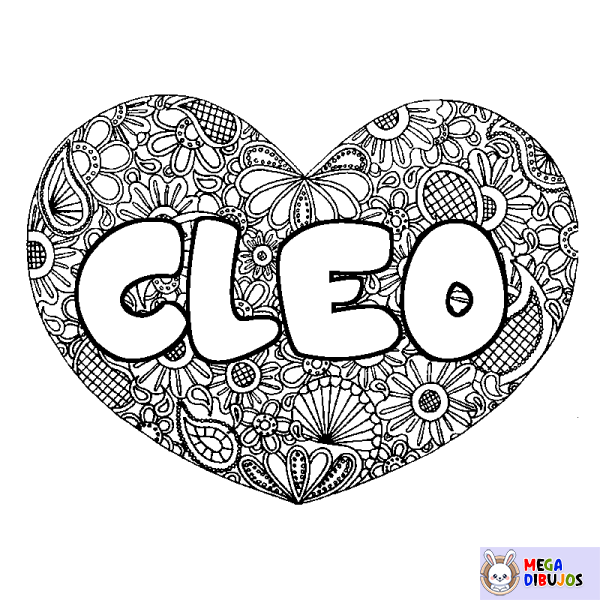 Coloración del nombre CLEO - decorado mandala de coraz&oacute;n