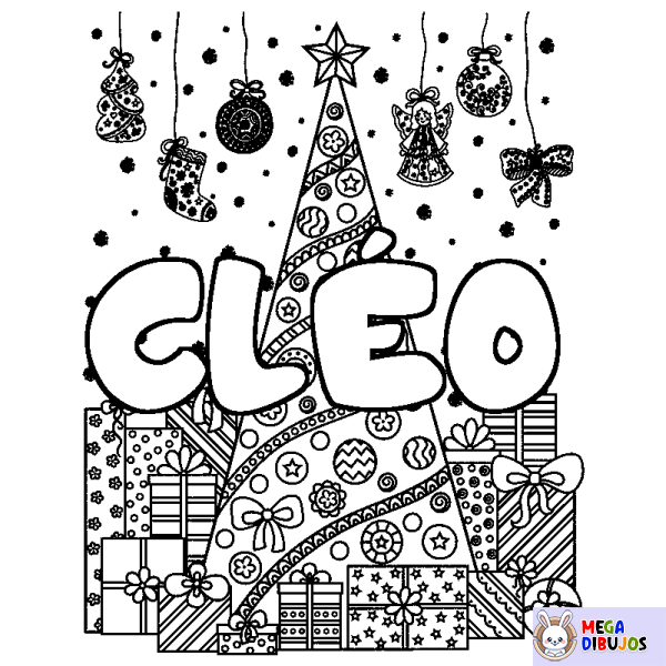 Coloración del nombre CL&Eacute;O - decorado &aacute;rbol de Navidad y regalos