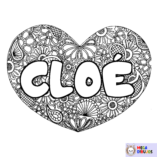 Coloración del nombre CLO&Eacute; - decorado mandala de coraz&oacute;n