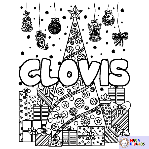 Coloración del nombre CLOVIS - decorado &aacute;rbol de Navidad y regalos