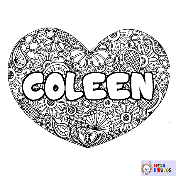 Coloración del nombre COLEEN - decorado mandala de coraz&oacute;n