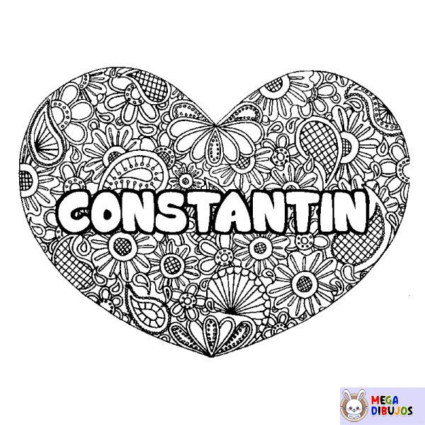 Coloración del nombre CONSTANTIN - decorado mandala de coraz&oacute;n