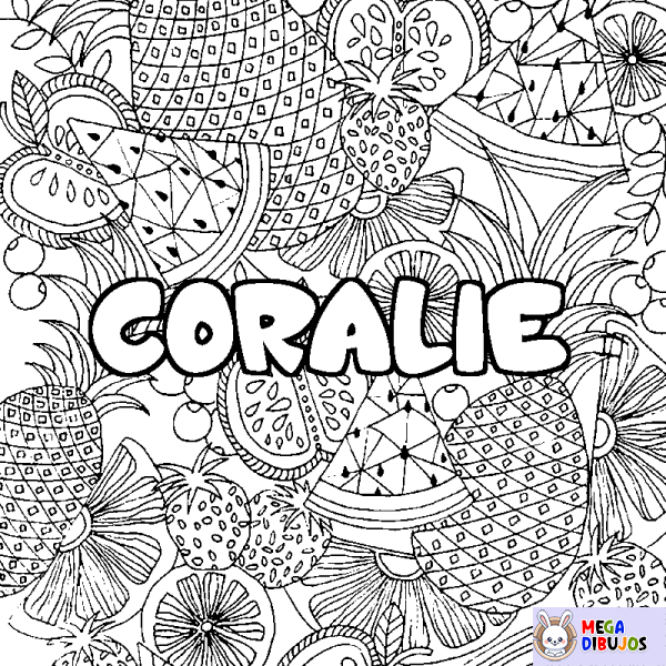 Coloración del nombre CORALIE - decorado mandala de frutas