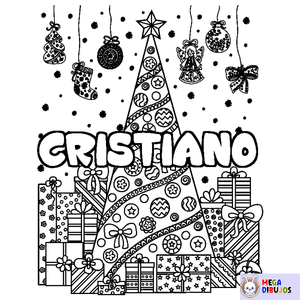 Coloración del nombre CRISTIANO - decorado &aacute;rbol de Navidad y regalos