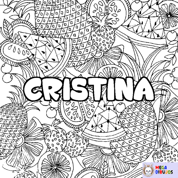 Coloración del nombre CRISTINA - decorado mandala de frutas