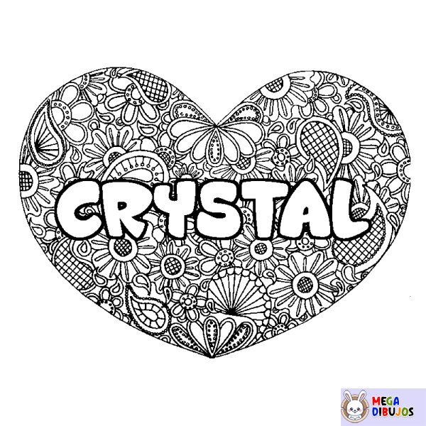 Coloración del nombre CRYSTAL - decorado mandala de coraz&oacute;n