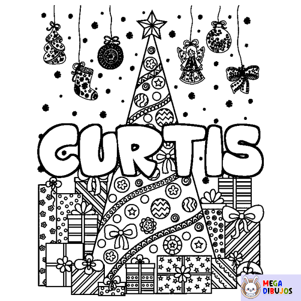 Coloración del nombre CURTIS - decorado &aacute;rbol de Navidad y regalos