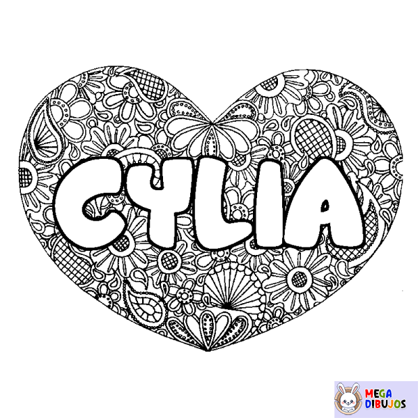 Coloración del nombre CYLIA - decorado mandala de coraz&oacute;n