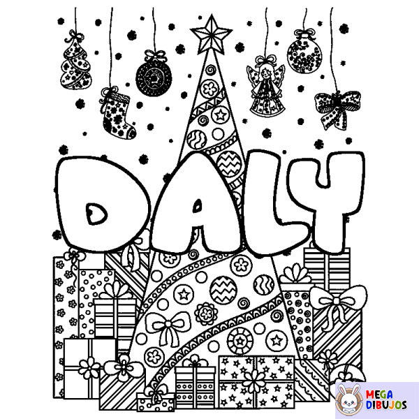 Coloración del nombre DALY - decorado &aacute;rbol de Navidad y regalos