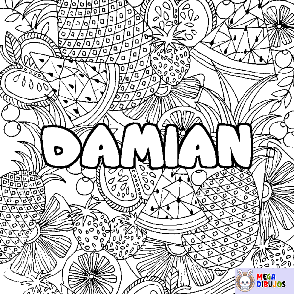 Coloración del nombre DAMIAN - decorado mandala de frutas