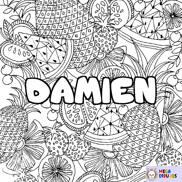Coloración del nombre DAMIEN - decorado mandala de frutas