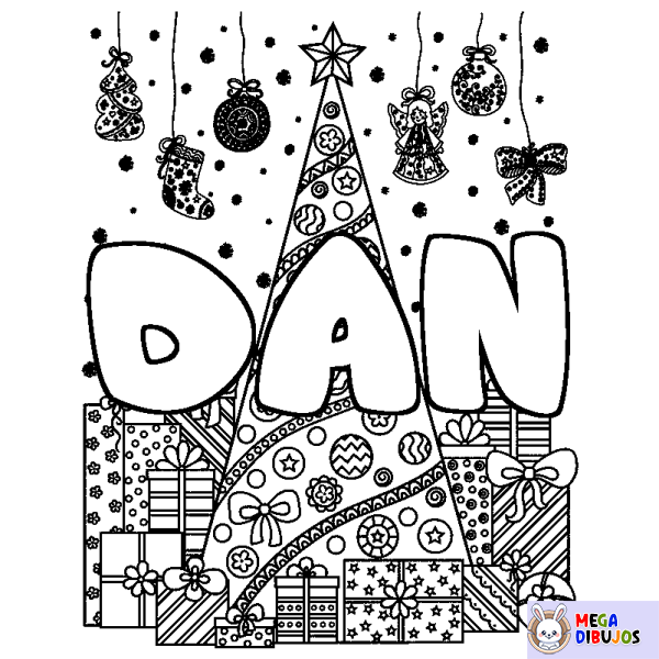 Coloración del nombre DAN - decorado &aacute;rbol de Navidad y regalos