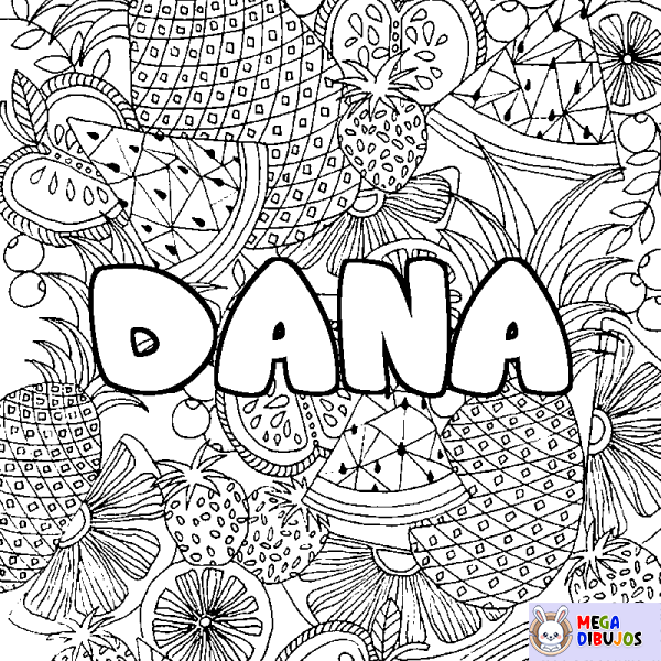 Coloración del nombre DANA - decorado mandala de frutas