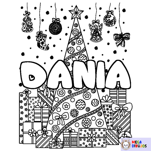 Coloración del nombre DANIA - decorado &aacute;rbol de Navidad y regalos