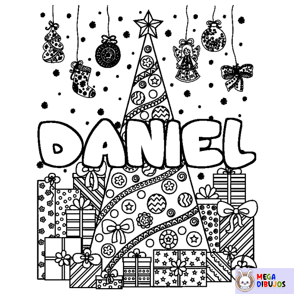 Coloración del nombre DANIEL - decorado &aacute;rbol de Navidad y regalos