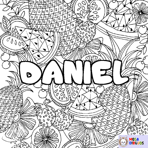 Coloración del nombre DANIEL - decorado mandala de frutas
