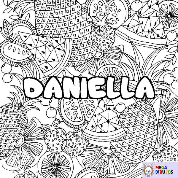 Coloración del nombre DANIELLA - decorado mandala de frutas