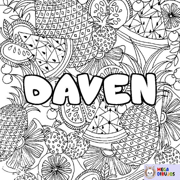 Coloración del nombre DAVEN - decorado mandala de frutas