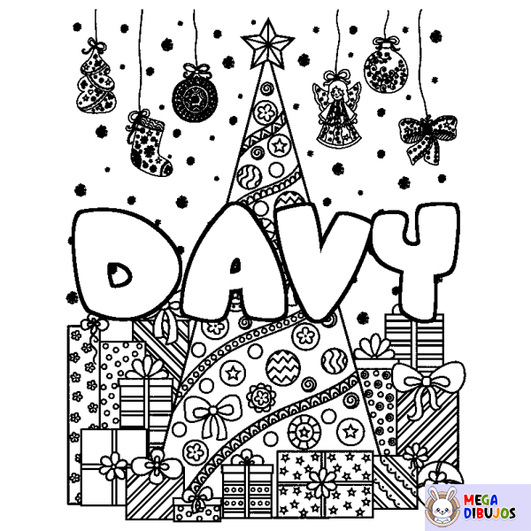 Coloración del nombre DAVY - decorado &aacute;rbol de Navidad y regalos