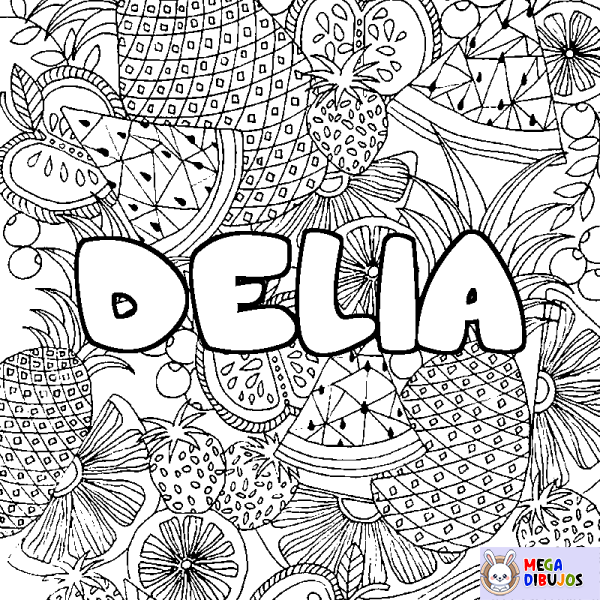 Coloración del nombre DELIA - decorado mandala de frutas