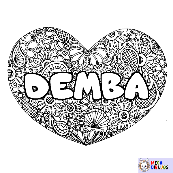 Coloración del nombre DEMBA - decorado mandala de coraz&oacute;n