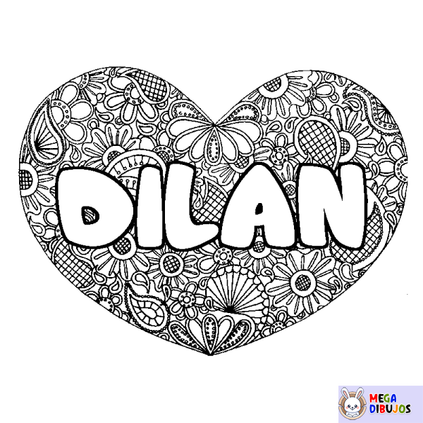 Coloración del nombre DILAN - decorado mandala de coraz&oacute;n