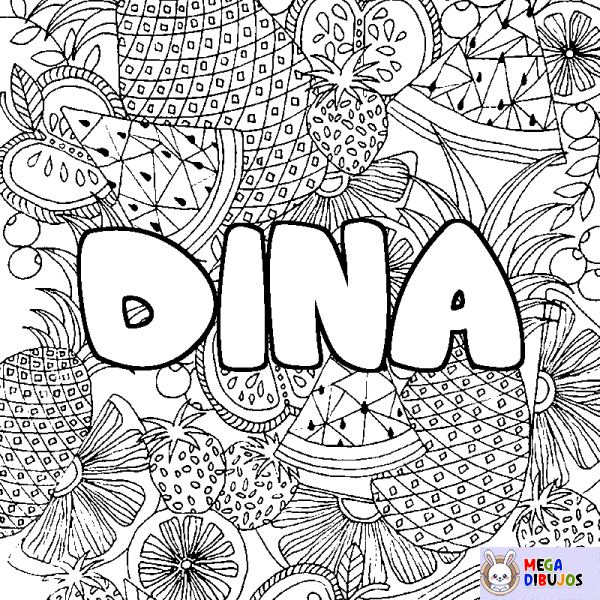 Coloración del nombre DINA - decorado mandala de frutas